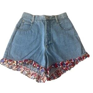 Concepts & Designs Vintage 90s High Waisted Mom Ruffle Denim Shorts Sz 7 Cotton